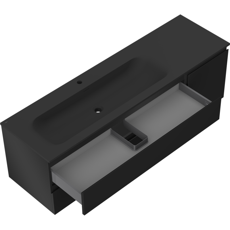 Mexen Orio meuble de salle de bain 160 cm avec lavabo Vela gauche, 2S, 1D, noir mat - 91A13-16047-3-BBFFF71-W23L71