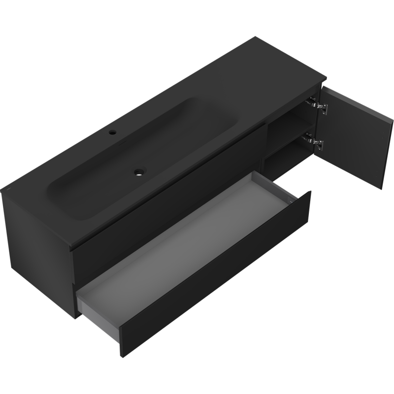 Mexen Orio meuble de salle de bain 160 cm avec lavabo Vela gauche, 2S, 1D, noir mat - 91A13-16047-3-BBFFF71-W23L71