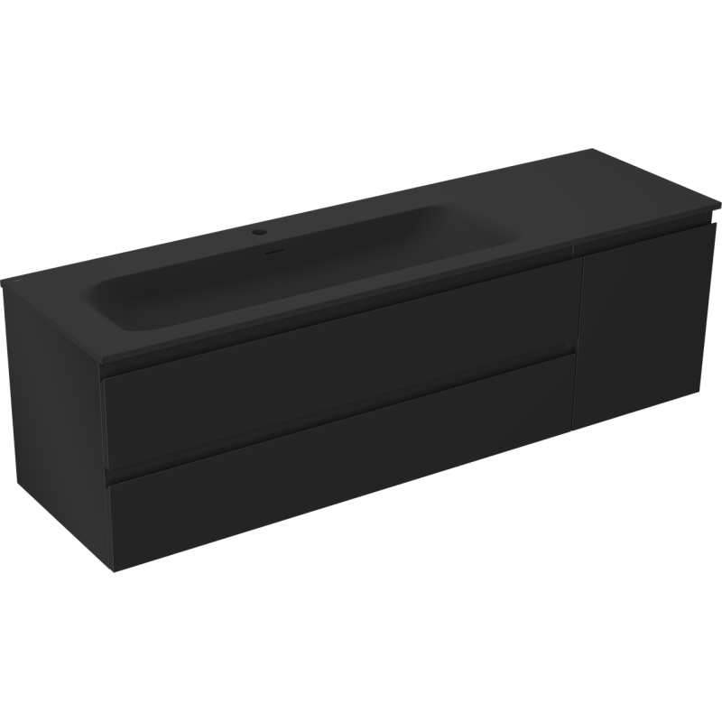 Mexen Orio meuble de salle de bain 160 cm avec lavabo Vela gauche, 2S, 1D, noir mat - 91A13-16047-3-BBFFF71-W23L71