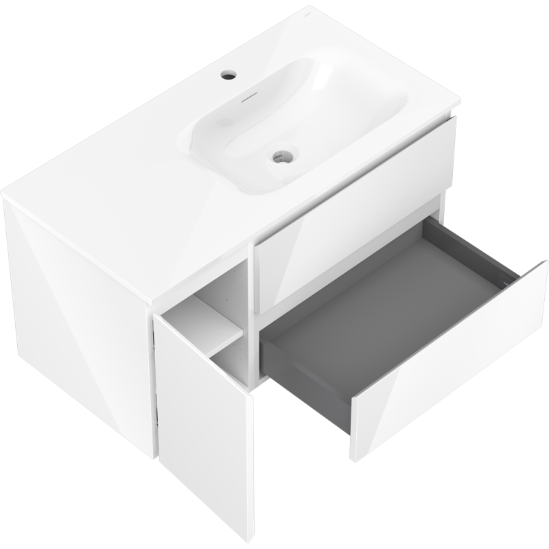 Mexen Orio meuble de salle de bain 90 cm avec lavabo Vela à droite, 2S, 1D, blanc brillant - 91A13-09047-3-BBFFF00-W23P00