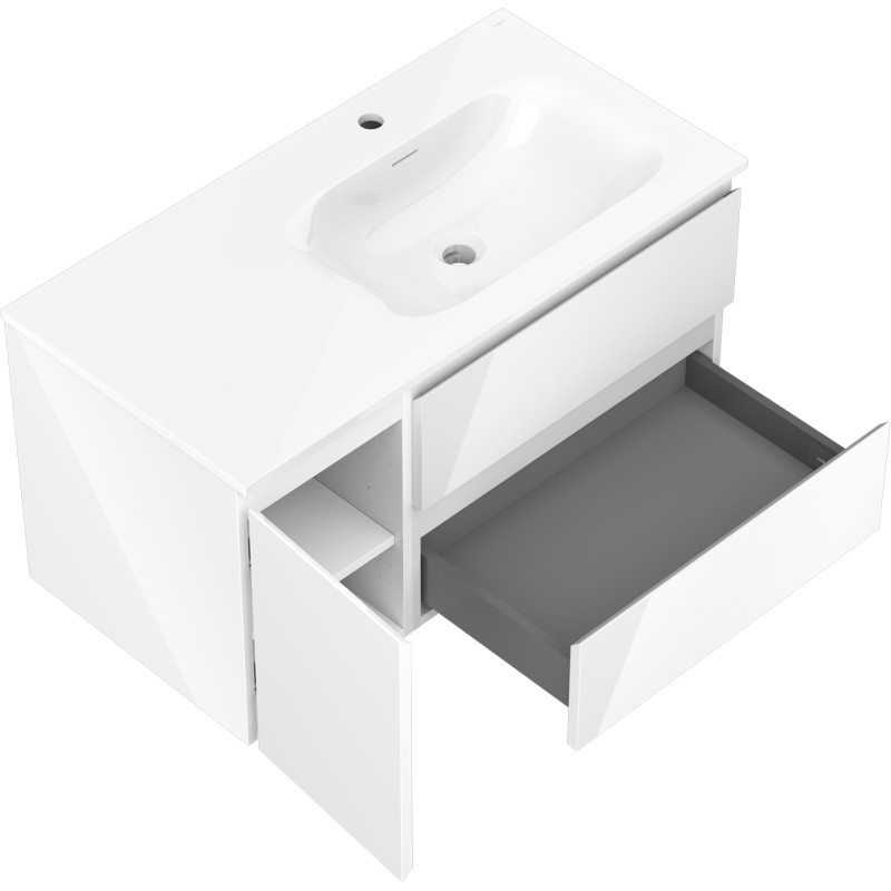 Mexen Orio meuble de salle de bain 90 cm avec lavabo Vela droit, 2S, 1D, blanc brillant - 91A13-09047-3-BBFFF00-W23P00