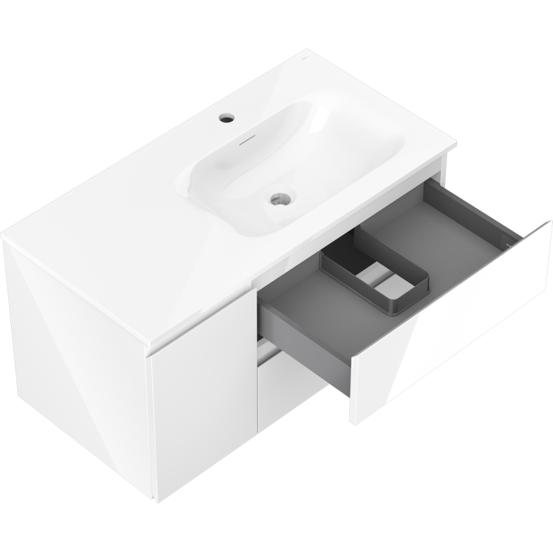 Mexen Orio meuble de salle de bain 90 cm avec lavabo Vela à droite, 2S, 1D, blanc brillant - 91A13-09047-3-BBFFF00-W23P00