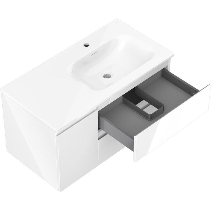 Mexen Orio meuble de salle de bain 90 cm avec lavabo Vela droit, 2S, 1D, blanc brillant - 91A13-09047-3-BBFFF00-W23P00