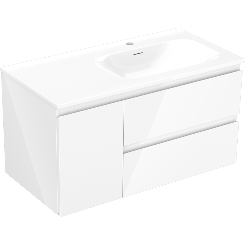 Mexen Orio meuble de salle de bain 90 cm avec lavabo Vela à droite, 2S, 1D, blanc brillant - 91A13-09047-3-BBFFF00-W23P00
