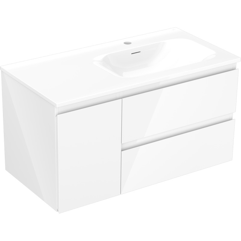 Mexen Orio meuble de salle de bain 90 cm avec lavabo Vela droit, 2S, 1D, blanc brillant - 91A13-09047-3-BBFFF00-W23P00