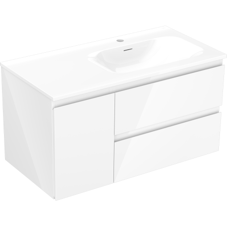 Mexen Orio meuble de salle de bain 90 cm avec lavabo Vela à droite, 2S, 1D, blanc brillant - 91A13-09047-3-BBFFF00-W23P00