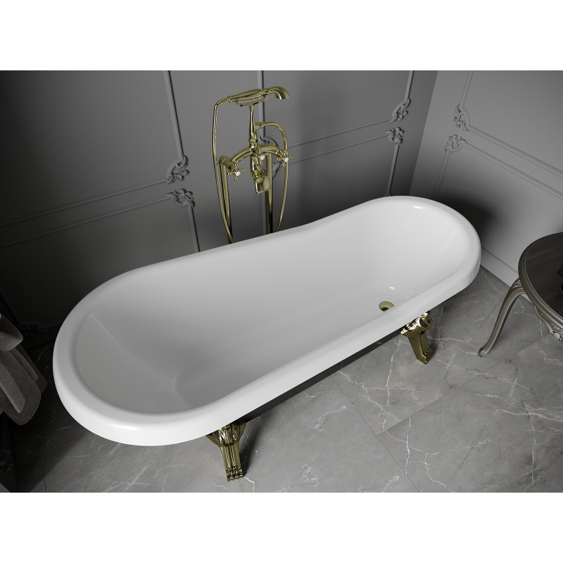Mexen Retro baignoire autoportante 170 x 75 cm, blanche/noire, pieds dorés - 53251707575-50
