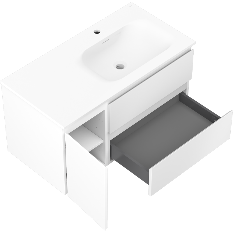 Mexen Orio armoire de salle de bain 90 cm avec lavabo Vela à droite, 2S, 1D, blanc mat - 91A13-09047-3-BBFFFF01-W23P01