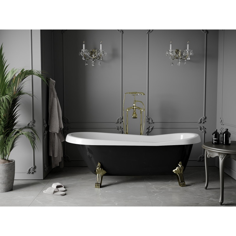 Mexen Retro baignoire autoportante 170 x 75 cm, blanche/noire, pieds dorés - 53251707575-50