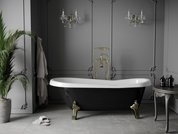 Mexen Retro baignoire autonome 170 x 75 cm, Blanc/Noir, pieds Or - 53251707575-50