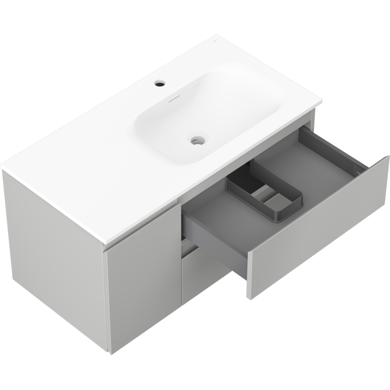 Mexen Orio armoire de salle de bain 90 cm avec lavabo Vela à droite, 2S, 1D, gris mat/blanc mat - 91A13-09047-3-BBFFF62-W23P01