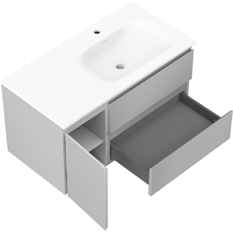 Mexen Orio armoire de salle de bain 90 cm avec lavabo Vela à droite, 2S, 1D, gris mat/blanc mat - 91A13-09047-3-BBFFF62-W23P01