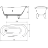 Mexen Retro baignoire autonome 170 x 75 cm, Blanc/Noir, pieds Or - 53251707575-50