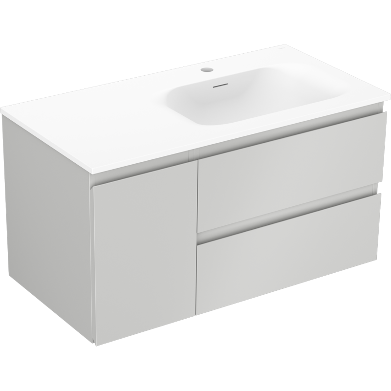 Mexen Orio armoire de salle de bain 90 cm avec lavabo Vela à droite, 2S, 1D, gris mat/blanc mat - 91A13-09047-3-BBFFF62-W23P01