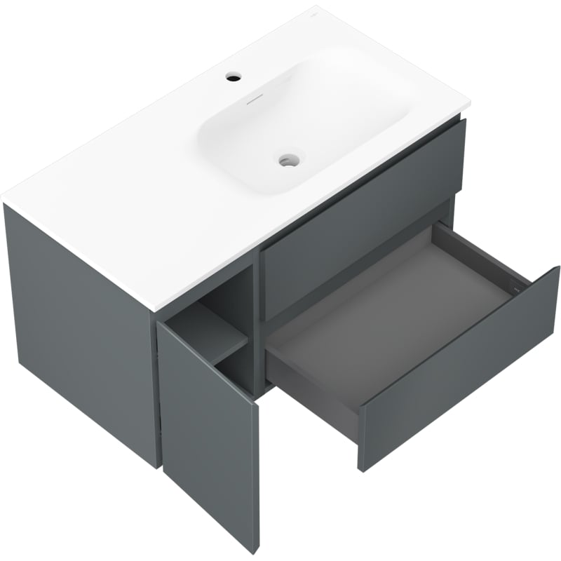 Mexen Orio armoire de salle de bain 90 cm avec lavabo Vela à droite, 2T, 1P, graphite mat/blanc mat