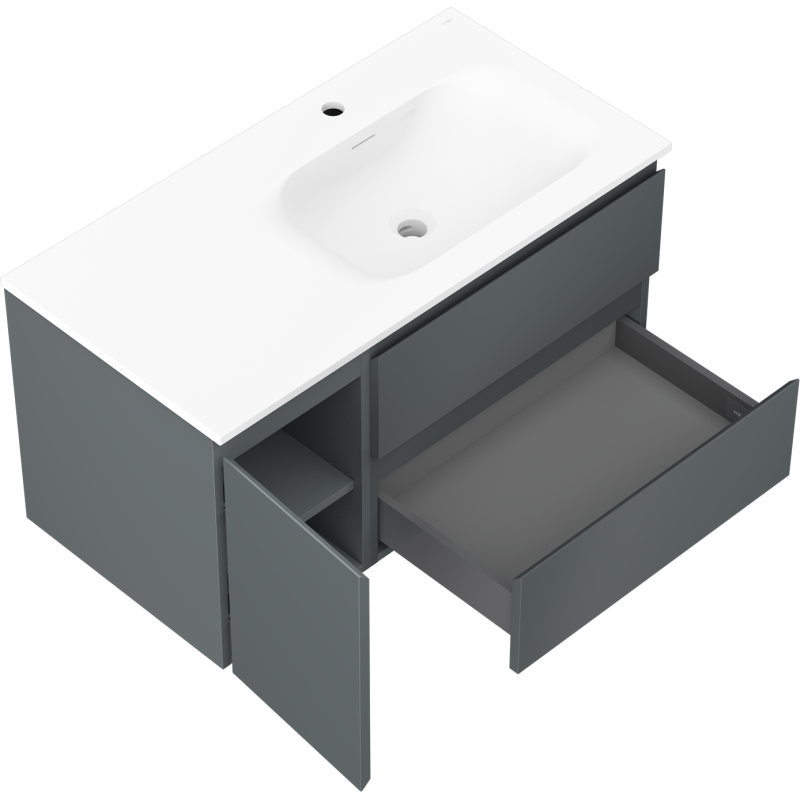 Mexen Orio meuble de salle de bain 90 cm avec lavabo Vela droit, 2S, 1D, graphite mat/blanc mat - 91A13-09047-3-BBFFF66-W23P01