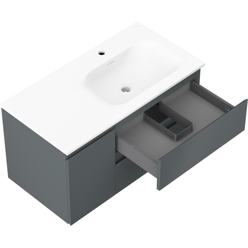 Mexen Orio meuble de salle de bain 90 cm avec lavabo Vela droit, 2S, 1D, graphite mat/blanc mat - 91A13-09047-3-BBFFF66-W23P01