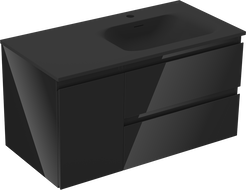 Mexen Orio armoire de salle de bain 90 cm avec lavabo Vela droit, 2S, 1D, noir brillant/noir mat - 91A13-09047-3-BBFFF70-W23P71