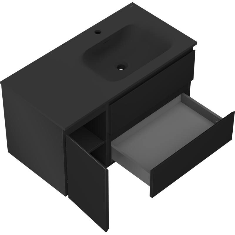 Mexen Orio armoire de salle de bain 90 cm avec lavabo Vela à droite, 2S, 1D, noir mat - 91A13-09047-3-BBFFF71-W23P71