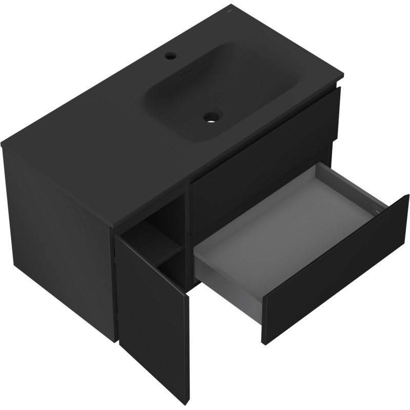 Mexen Orio armoire de salle de bains 90 cm avec lavabo Vela droit, 2T, 1P, noir mat - 91A13-09047-3-BBFFF71-W23P71