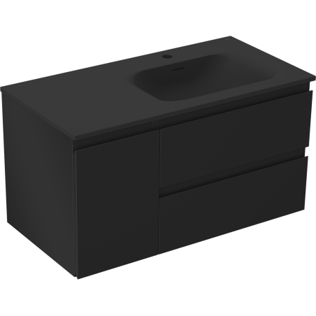 Mexen Orio armoire de salle de bain 90 cm avec lavabo Vela à droite, 2S, 1D, noir mat - 91A13-09047-3-BBFFF71-W23P71