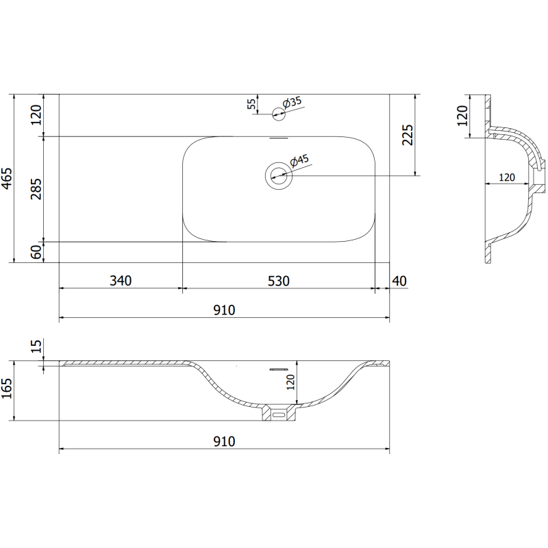 Mexen Orio armoire de salle de bain 90 cm avec lavabo Vela à droite, 2S, 1D, noir mat - 91A13-09047-3-BBFFF71-W23P71