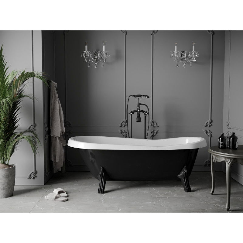 Mexen Retro baignoire autoportante 170 x 75 cm, blanche/noire, pieds noirs - 53251707575-70