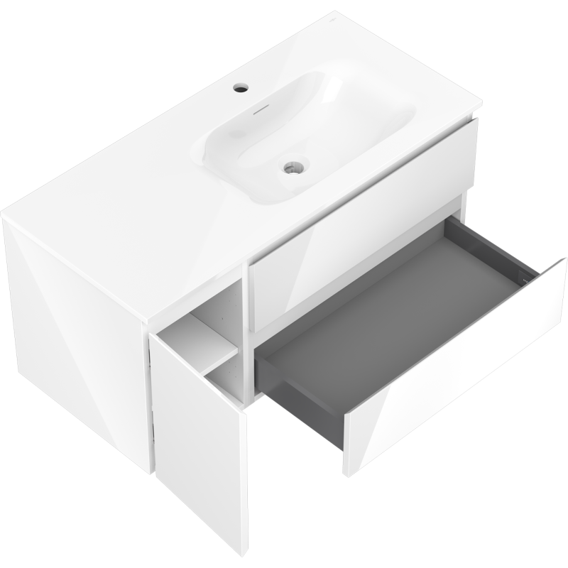 Mexen Orio armoire de salle de bain 100 cm avec lavabo Vela droit, 2S, 1D, blanc brillant - 91A13-10047-3-BBFFF00-W23P00