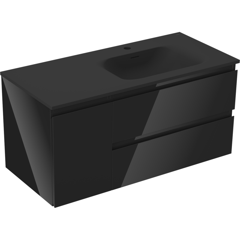 Mexen Orio meuble de salle de bain 100 cm avec lavabo Vela droit, 2S, 1D, noir brillant/noir mat - 91A13-10047-3-BBFFF70-W23P71