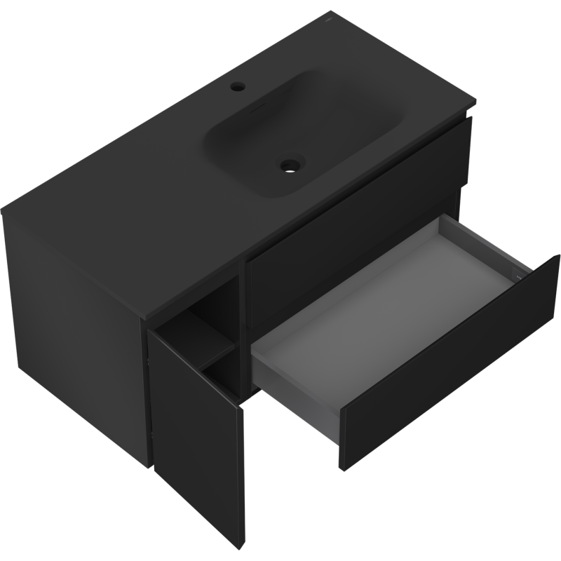 Mexen Orio armoire de salle de bain 100 cm avec lavabo Vela droit, 2S, 1D, noir mat - 91A13-10047-3-BBFFF71-W23P71
