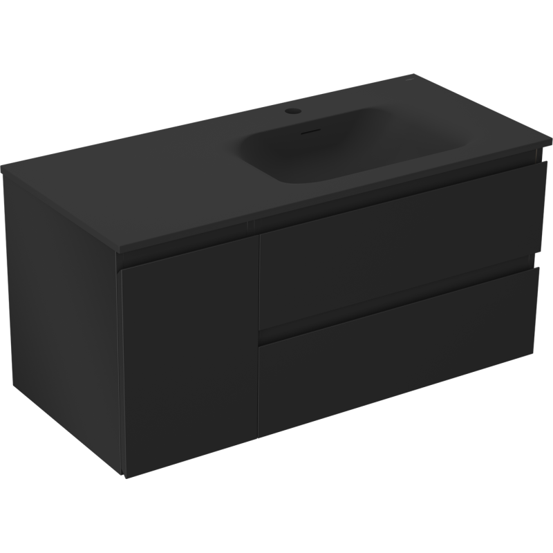 Mexen Orio armoire de salle de bain 100 cm avec lavabo Vela droit, 2S, 1D, noir mat - 91A13-10047-3-BBFFF71-W23P71
