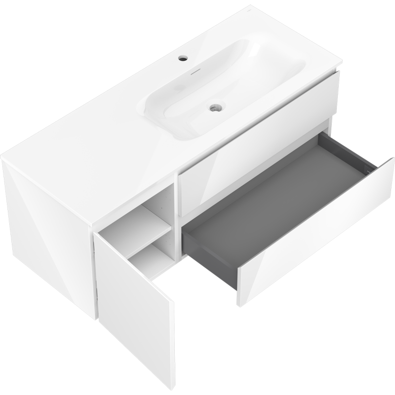 Mexen Orio armoire de salle de bain 120 cm avec lavabo Vela à droite, 2S, 1D, blanc brillant - 91A13-12047-3-BBFFF00-W23P00