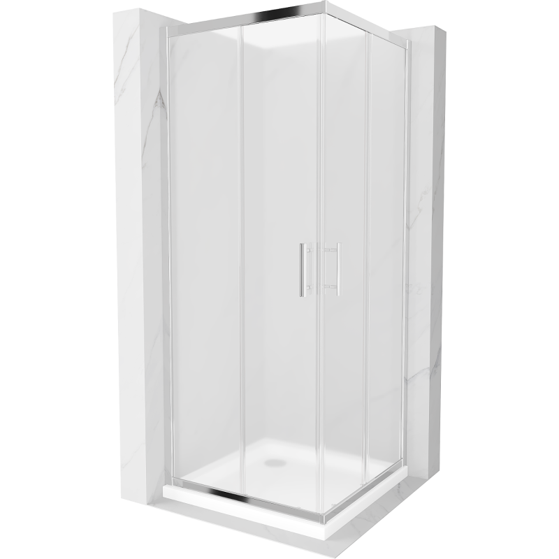 Mexen Rio cabine de douche carrée 90 x 90 cm, dépoli, chrome + receveur Flat, blanc - 860-090-090-01-30-4010