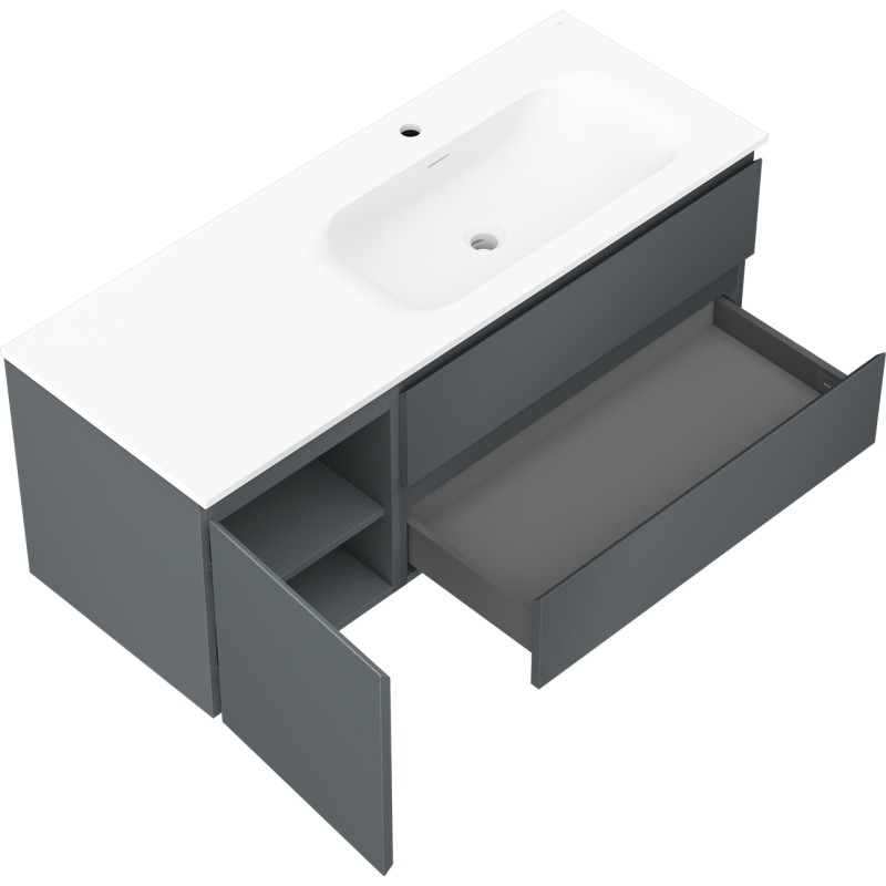 Mexen Orio armoire de salle de bain 120 cm avec lavabo Vela à droite, 2T, 1P, graphite mat/blanc mat