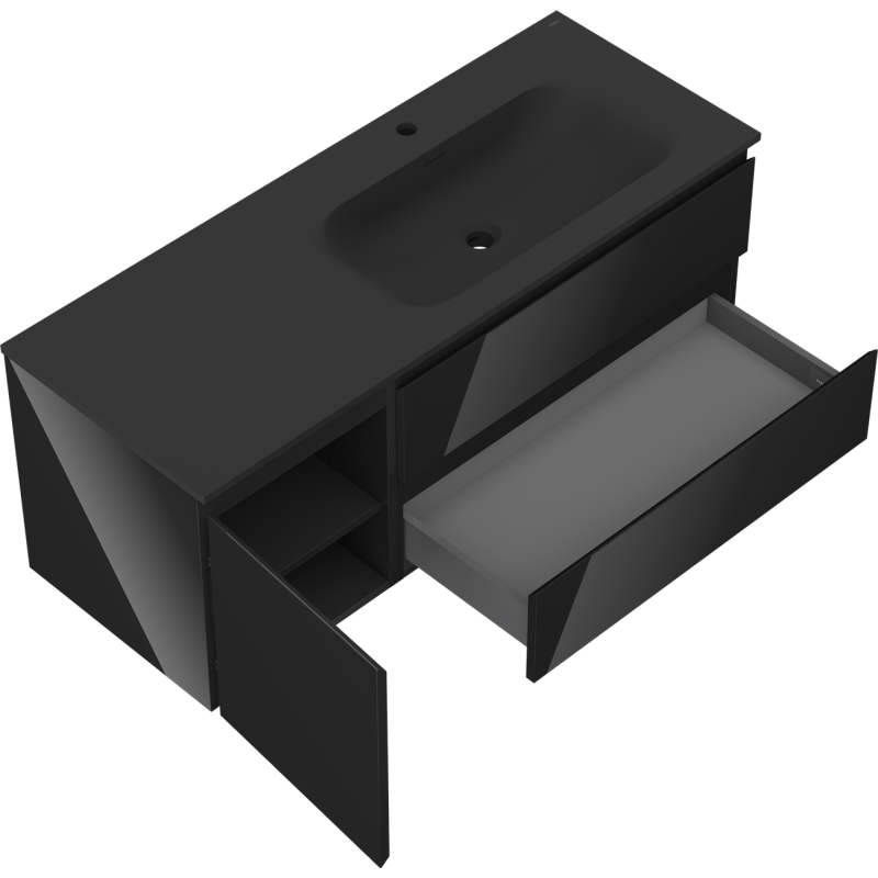 Mexen Orio meuble de salle de bain 120 cm avec lavabo Vela droit, 2S, 1D, noir brillant/noir mat - 91A13-12047-3-BBFFF70-W23P71