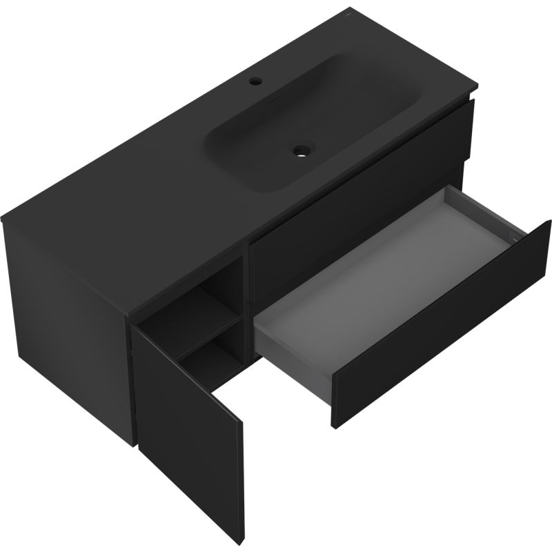 Mexen Orio meuble de salle de bain 120 cm avec lavabo Vela à droite, 2S, 1D, noir mat - 91A13-12047-3-BBFFF71-W23P71