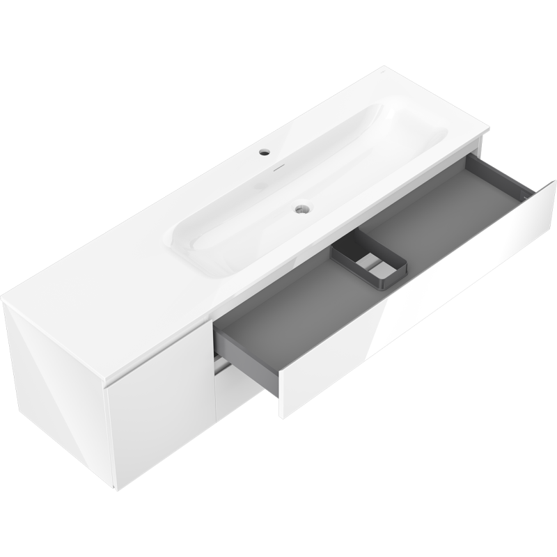 Mexen Orio meuble de salle de bain 160 cm avec lavabo Vela droite, 2S, 1D, blanc brillant - 91A13-16047-3-BBFFF00-W23P00