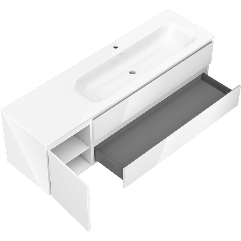 Mexen Orio armoire de salle de bain 160 cm avec lavabo Vela droite, 2S, 1D, blanc brillant - 91A13-16047-3-BBFFF00-W23P00