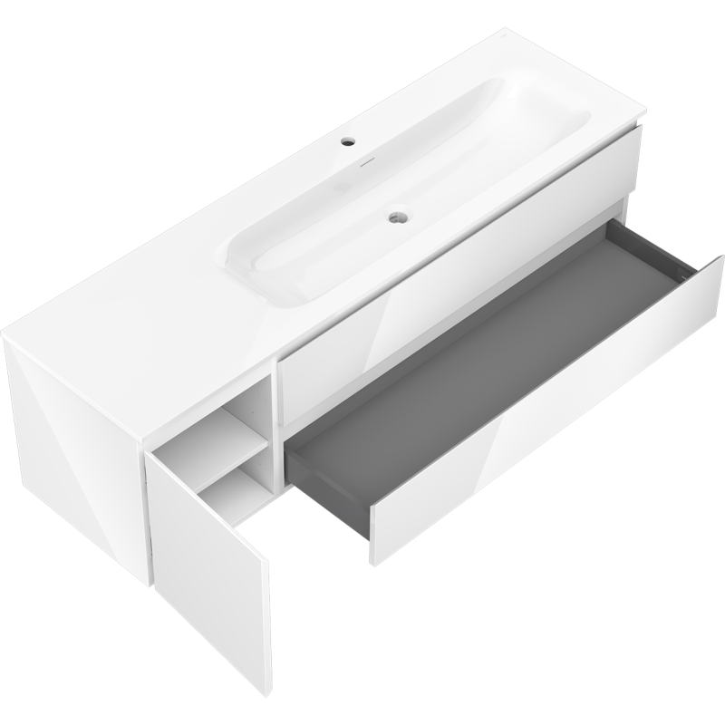 Mexen Orio meuble de salle de bain 160 cm avec lavabo Vela droite, 2S, 1D, blanc brillant - 91A13-16047-3-BBFFF00-W23P00