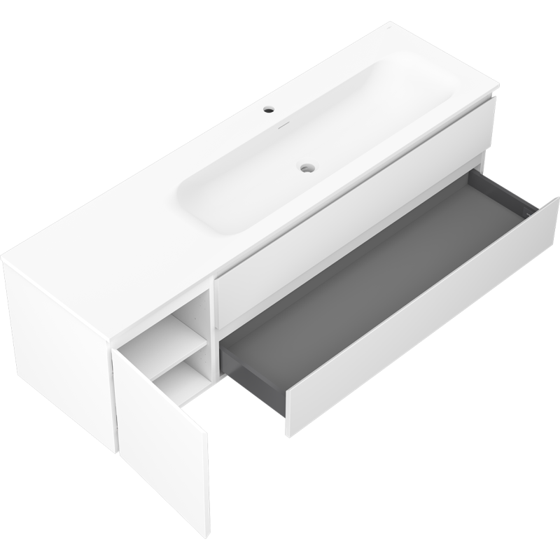 Mexen Orio armoire de salle de bains 160 cm avec lavabo Vela droit, 2S, 1D, blanc mat - 91A13-16047-3-BBFFFF01-W23P01
