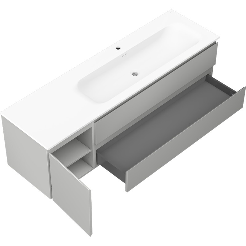 Mexen Orio meuble de salle de bain 160 cm avec lavabo Vela droit, 2S, 1D, gris mat/blanc mat - 91A13-16047-3-BBFFF62-W23P01