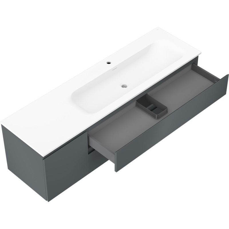 Mexen Orio armoire de salle de bains 160 cm avec lavabo Vela droit, 2T, 1P, graphite mat/blanc mat