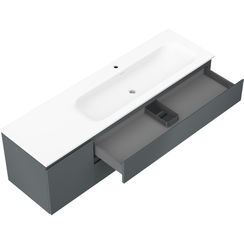 Mexen Orio meuble de salle de bain 160 cm avec lavabo Vela droit, 2S, 1D, graphite mat/blanc mat - 91A13-16047-3-BBFFF66-W23P01