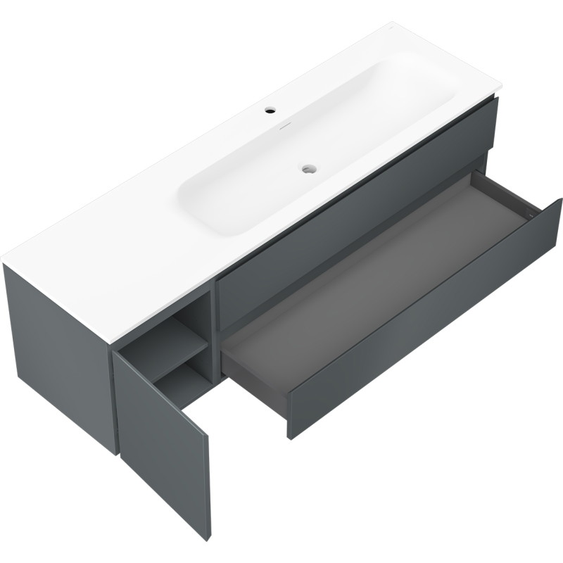 Mexen Orio armoire de salle de bains 160 cm avec lavabo Vela droit, 2T, 1P, graphite mat/blanc mat