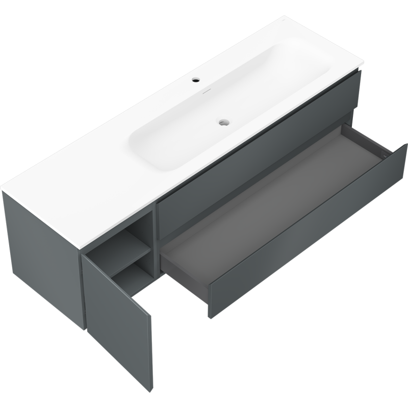 Mexen Orio meuble de salle de bain 160 cm avec lavabo Vela droit, 2S, 1D, graphite mat/blanc mat - 91A13-16047-3-BBFFF66-W23P01