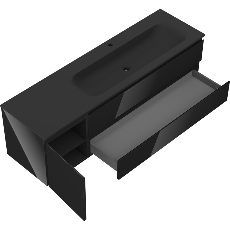 Mexen Orio armoire de salle de bain 160 cm avec lavabo Vela à droite, 2S, 1D, noir brillant/noir mat