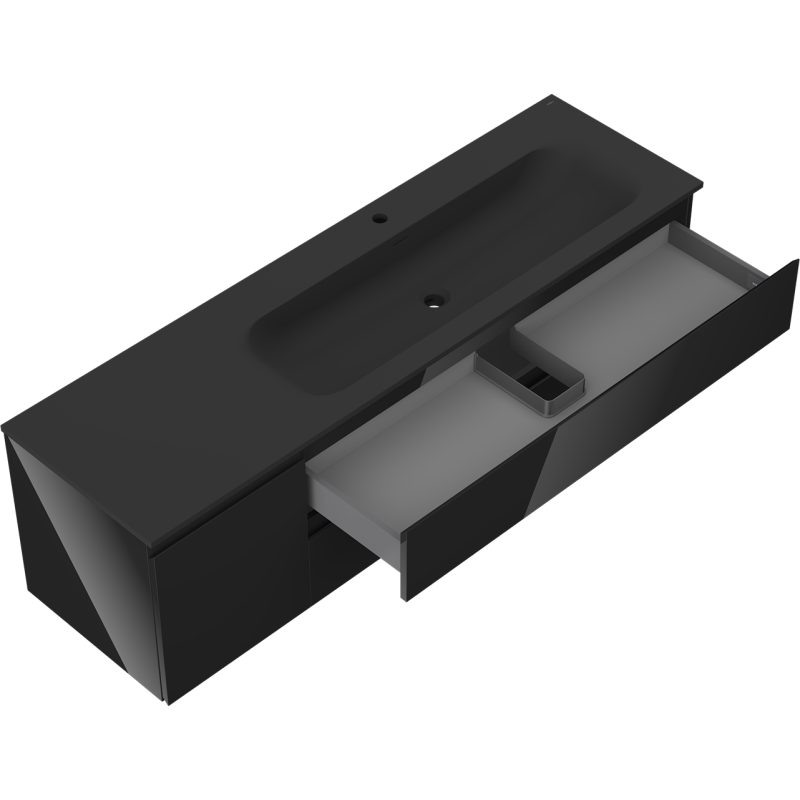 Mexen Orio meuble de salle de bain 160 cm avec lavabo Vela droit, 2S, 1D, noir brillant/noir mat - 91A13-16047-3-BBFFF70-W23P71