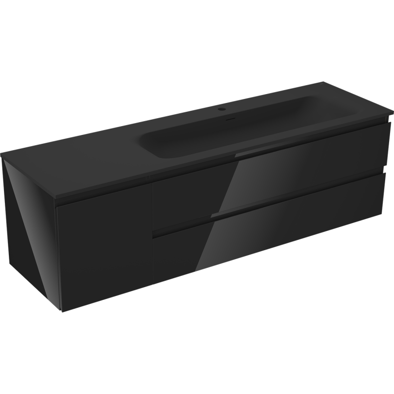 Mexen Orio meuble de salle de bain 160 cm avec lavabo Vela droit, 2S, 1D, noir brillant/noir mat - 91A13-16047-3-BBFFF70-W23P71