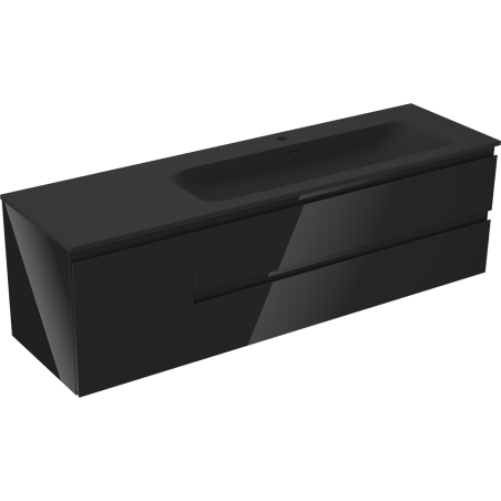 Mexen Orio meuble de salle de bain 160 cm avec lavabo Vela droit, 2S, 1D, noir brillant/noir mat - 91A13-16047-3-BBFFF70-W23P71