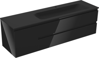 Mexen Orio meuble de salle de bain 160 cm avec lavabo Vela droit, 2S, 1D, noir brillant/noir mat - 91A13-16047-3-BBFFF70-W23P71